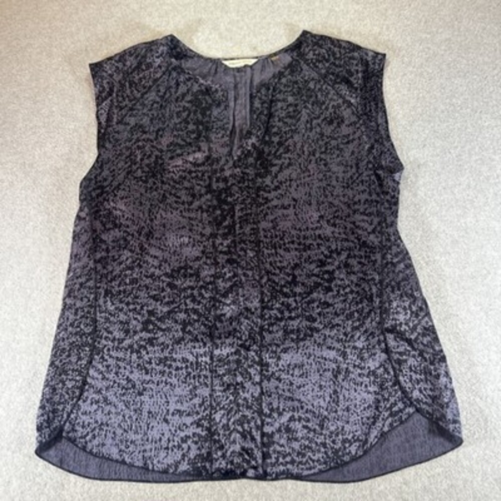 Rebecca Taylor Women Size 8 Silk Sleeveless Tank Vneck Abstract Black & Purple